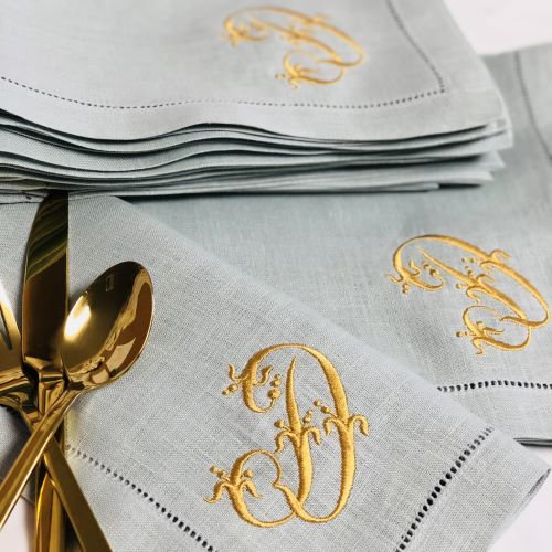 Dalton Signature Monogram Linen Napkins - Bella Lino Linens