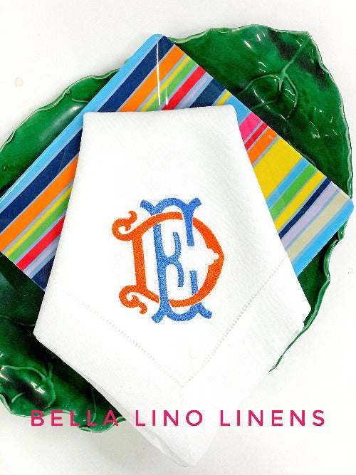 Dalton Signature Monogram Linen Napkins - Bella Lino Linens