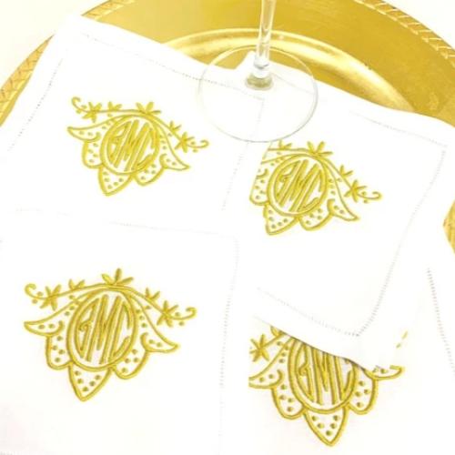 Dalton Signature Monogram Linen Napkins - Bella Lino Linens